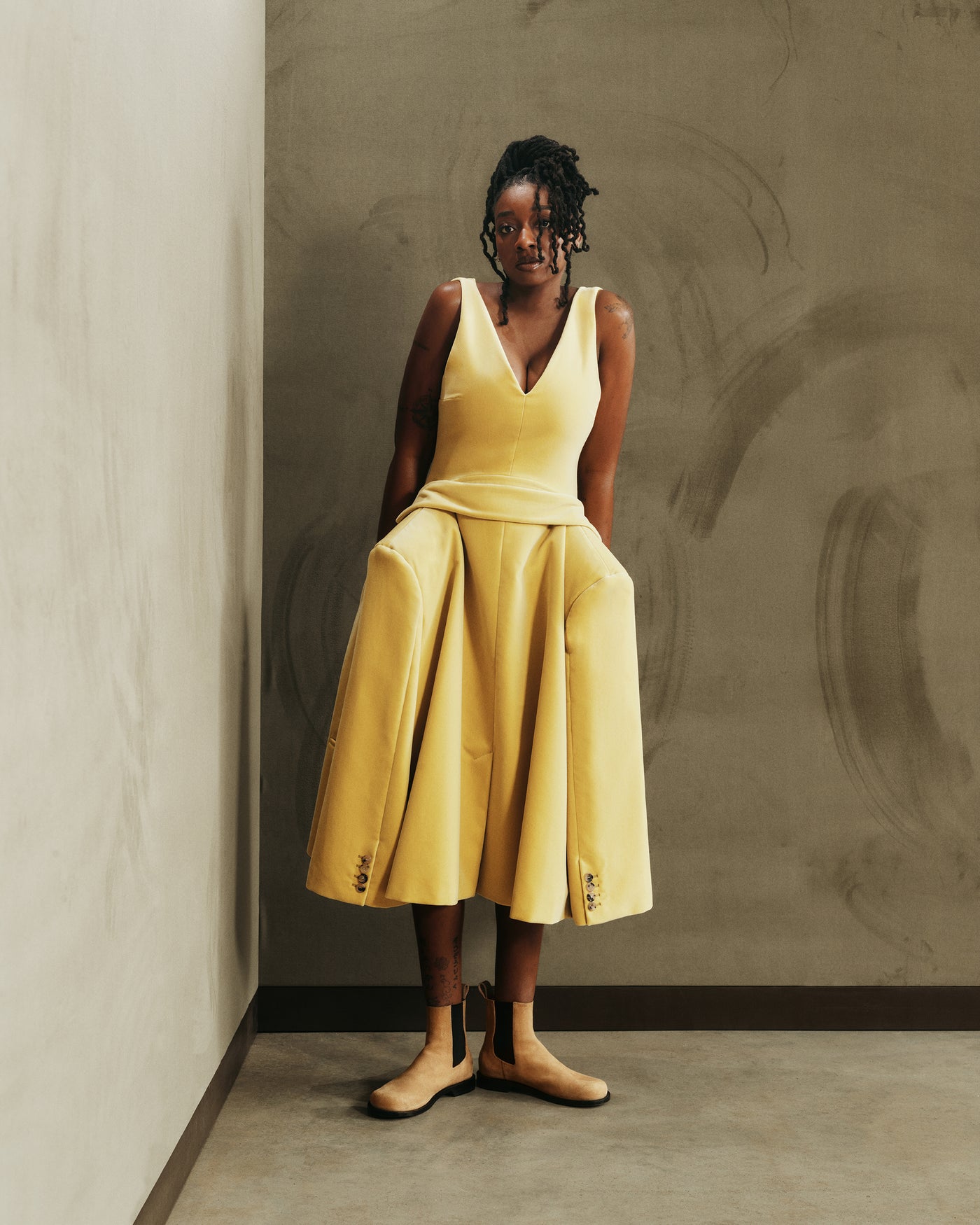 WOMENS STRUCTURED DRESS IN SOFT LEMON in SOFT LEMON DR0521PG189522606 | JW Anderson US WOMENS STRUCTURED DRESS IN SOFT LEMON in SOFT LEMON DR0521PG189522606 | JW Anderson US
