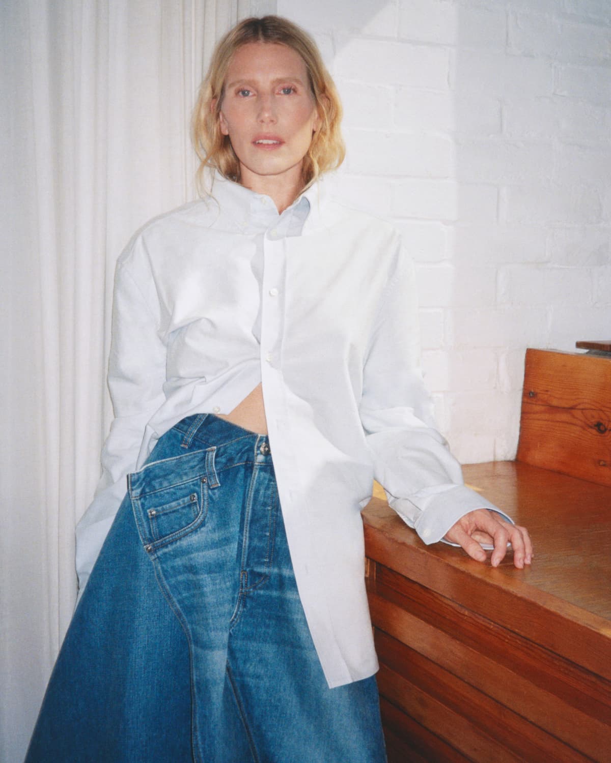 WOMENS DROP FRONT SKIRT IN VINTAGE BLUE